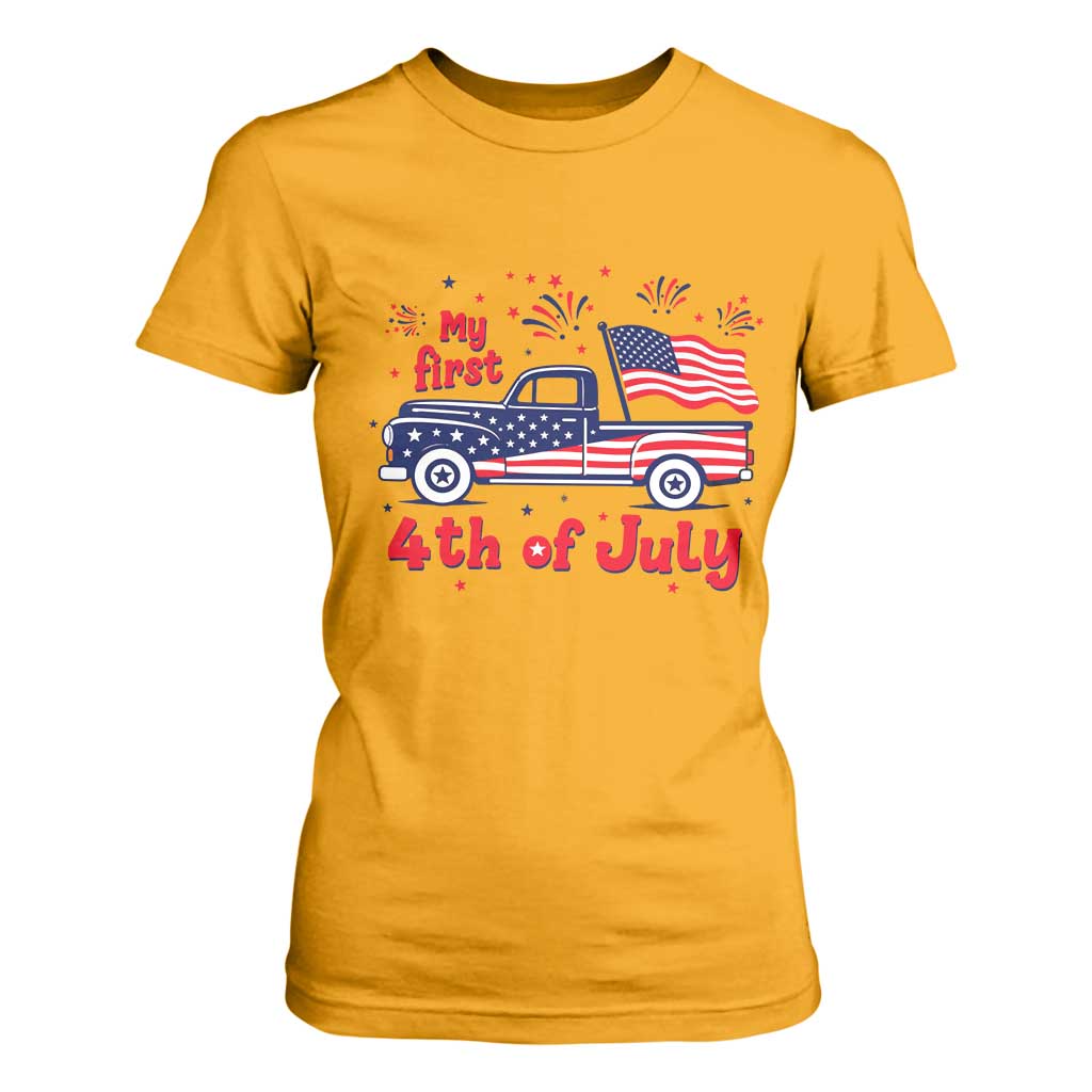 My First 4th of July Retro American Flag Pickup Truck T Shirt For Women Americana Patriotic Independence Holiday Milestone