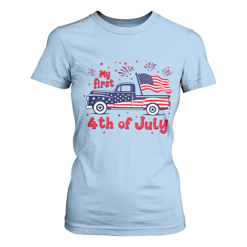 My First 4th of July Retro American Flag Pickup Truck T Shirt For Women Americana Patriotic Independence Holiday Milestone