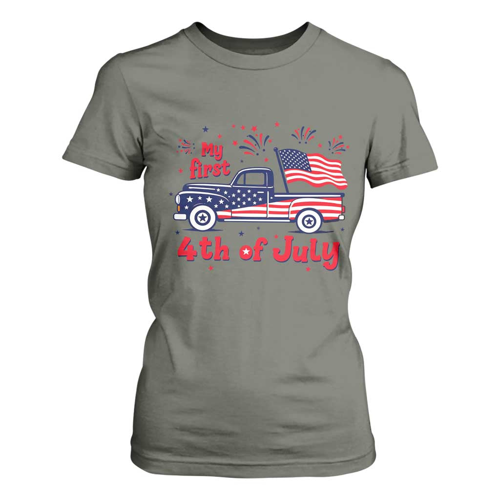 My First 4th of July Retro American Flag Pickup Truck T Shirt For Women Americana Patriotic Independence Holiday Milestone