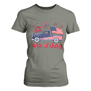 My First 4th of July Retro American Flag Pickup Truck T Shirt For Women Americana Patriotic Independence Holiday Milestone