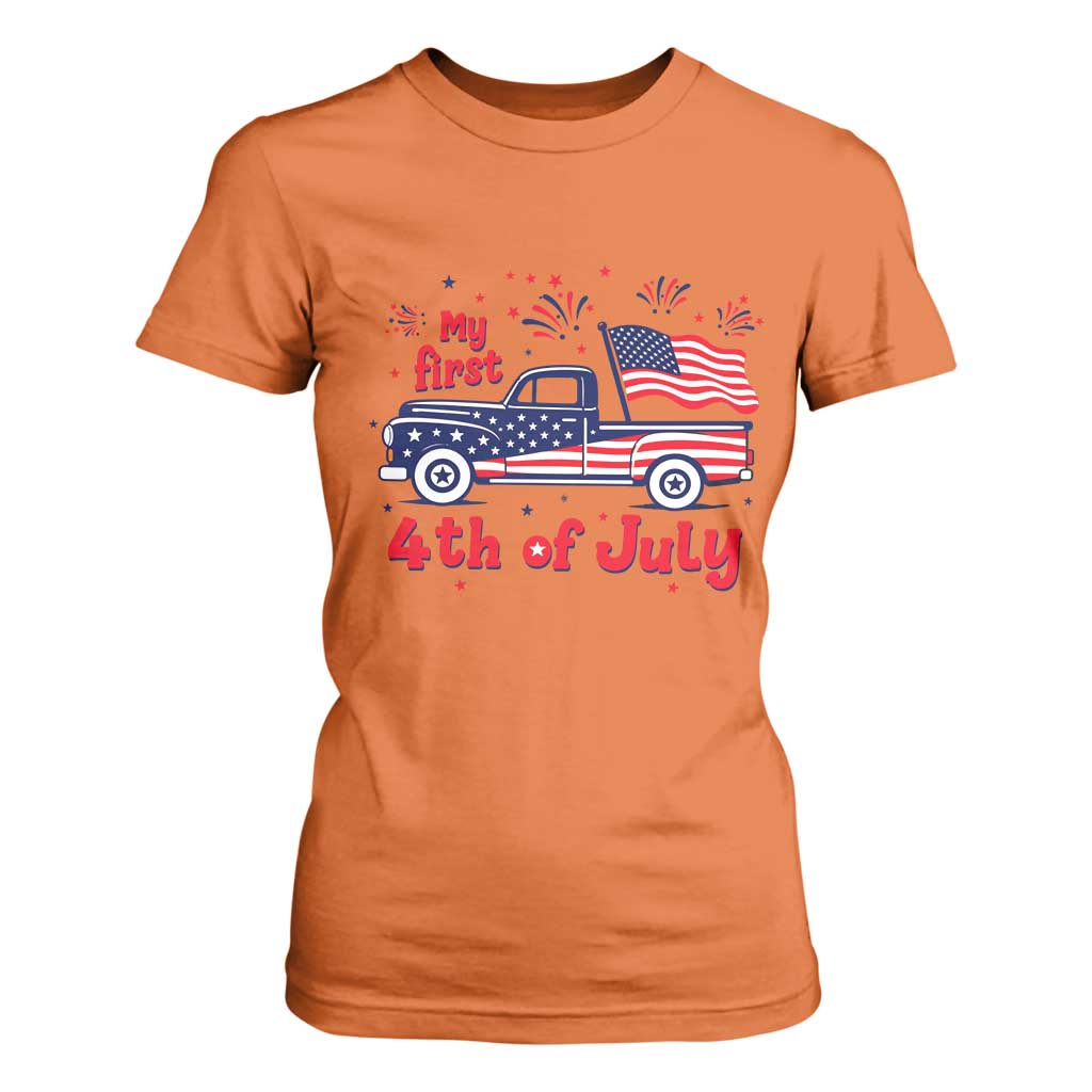 My First 4th of July Retro American Flag Pickup Truck T Shirt For Women Americana Patriotic Independence Holiday Milestone