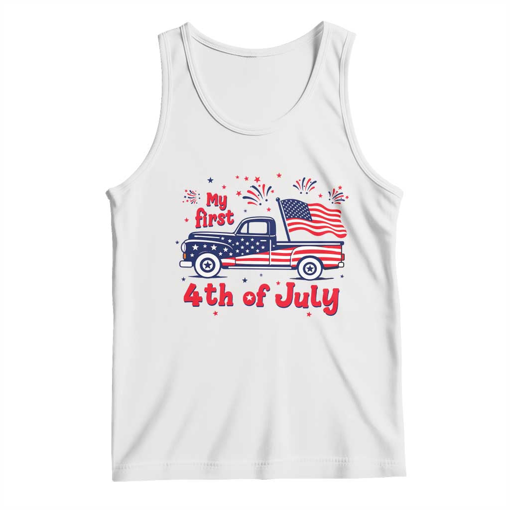 My First 4th of July Retro American Flag Pickup Truck Tank Top Americana Patriotic Independence Holiday Milestone