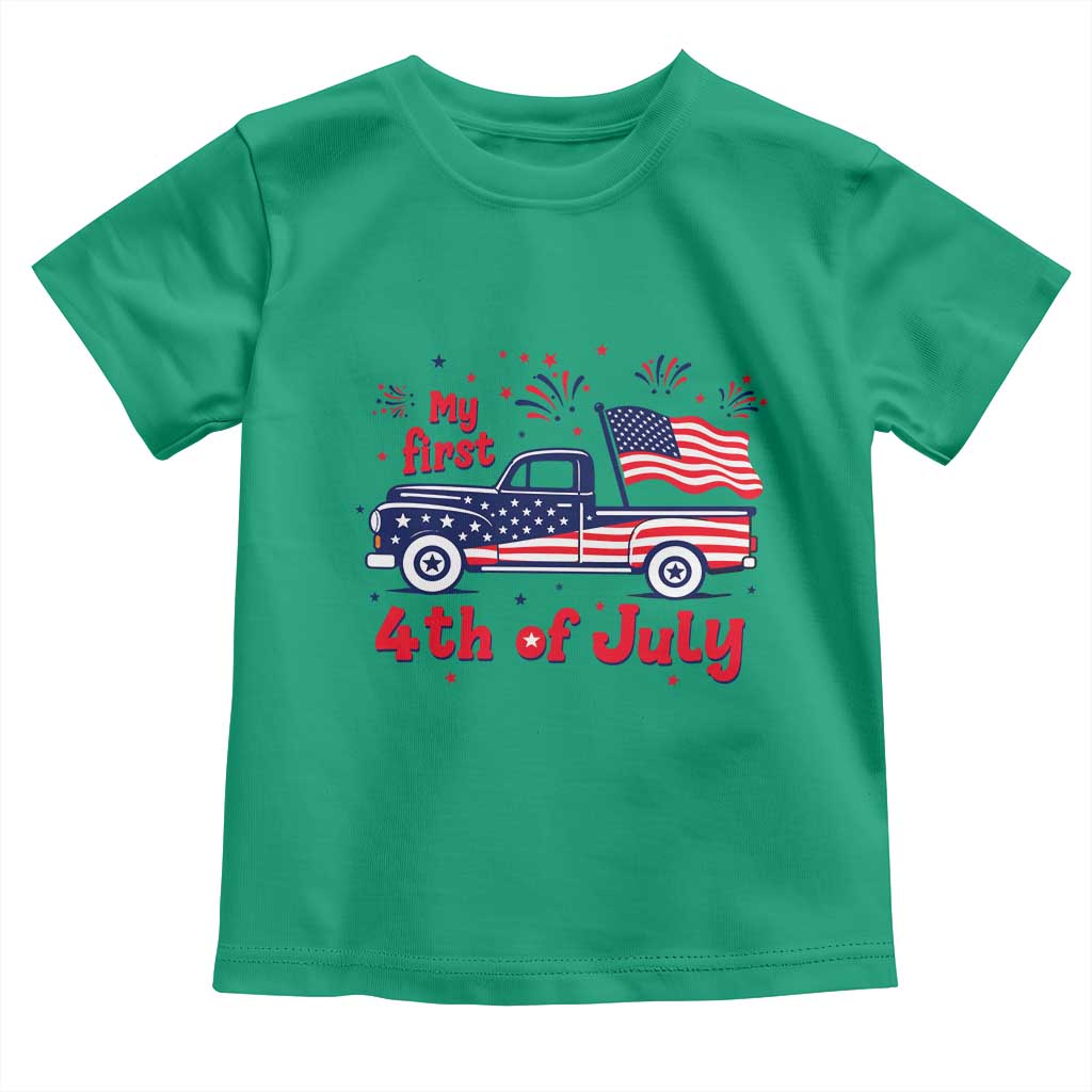My First 4th of July Retro American Flag Pickup Truck Toddler T Shirt Americana Patriotic Independence Holiday Milestone