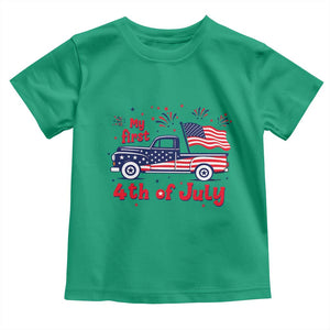 My First 4th of July Retro American Flag Pickup Truck Toddler T Shirt Americana Patriotic Independence Holiday Milestone