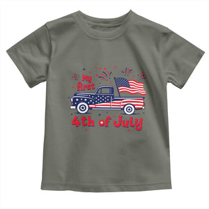 My First 4th of July Retro American Flag Pickup Truck Toddler T Shirt Americana Patriotic Independence Holiday Milestone