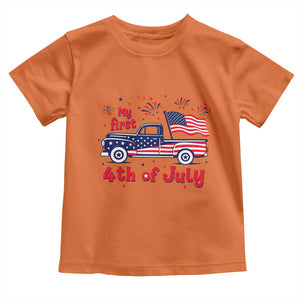 My First 4th of July Retro American Flag Pickup Truck Toddler T Shirt Americana Patriotic Independence Holiday Milestone