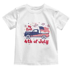 My First 4th of July Retro American Flag Pickup Truck Toddler T Shirt Americana Patriotic Independence Holiday Milestone