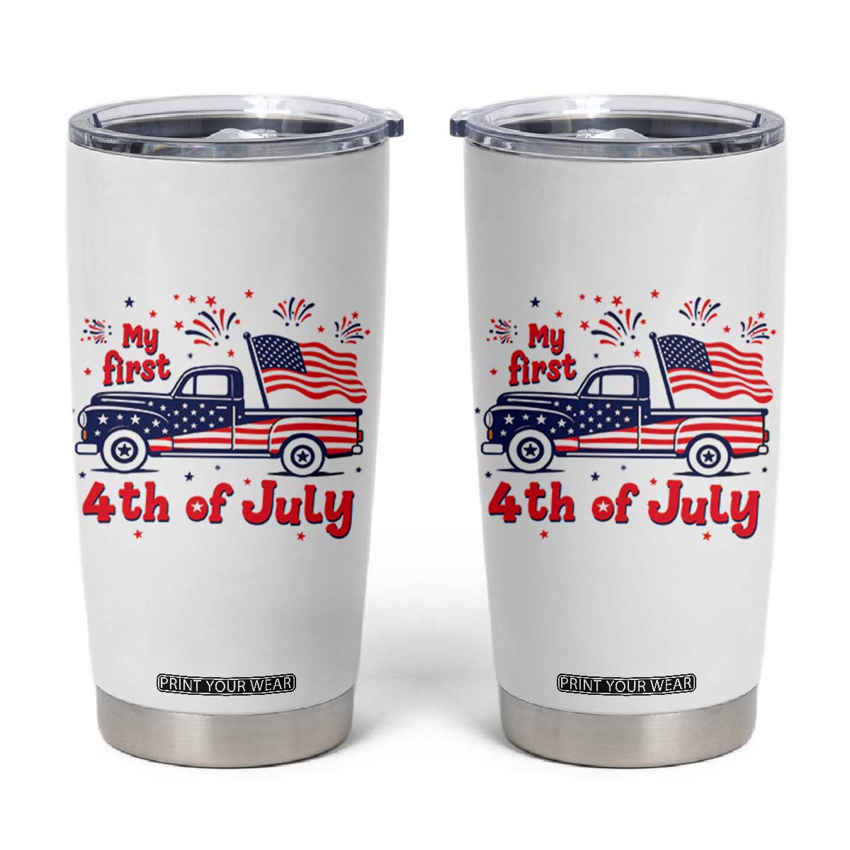 My First 4th of July Retro American Flag Pickup Truck Tumbler Cup Americana Patriotic Independence Holiday Milestone