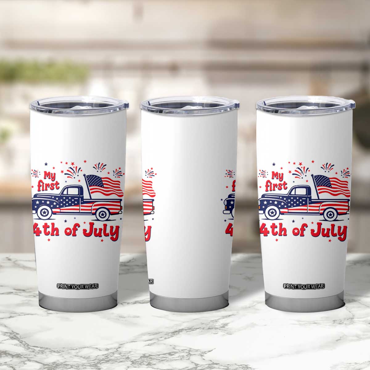 My First 4th of July Retro American Flag Pickup Truck Tumbler Cup Americana Patriotic Independence Holiday Milestone