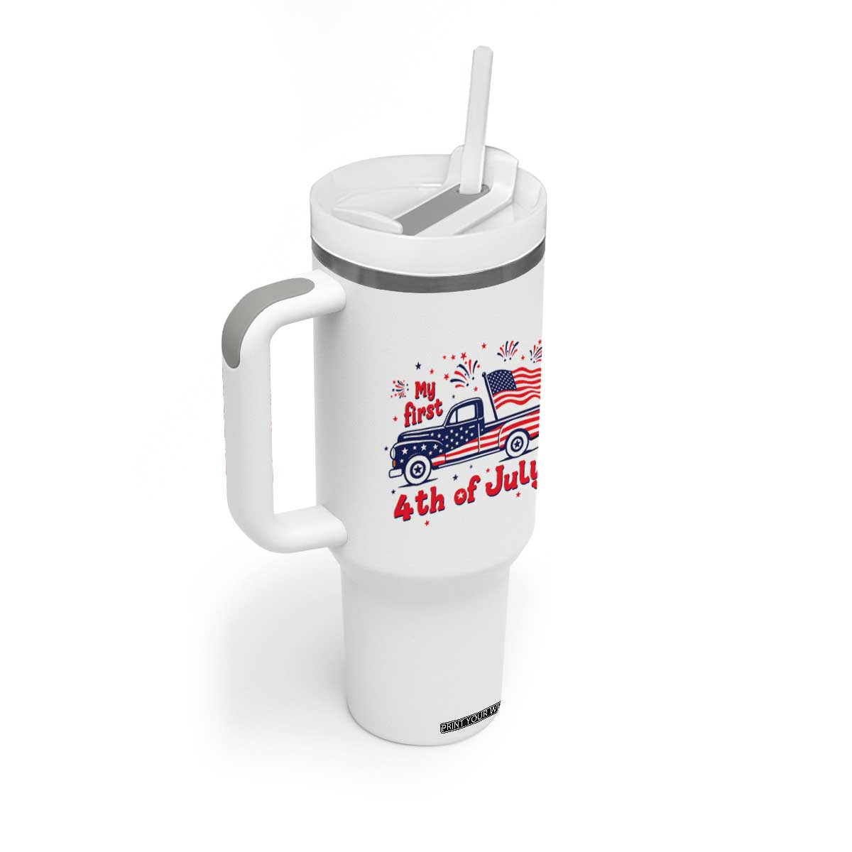 My First 4th of July Retro American Flag Pickup Truck Tumbler With Handle Americana Patriotic Independence Holiday Milestone