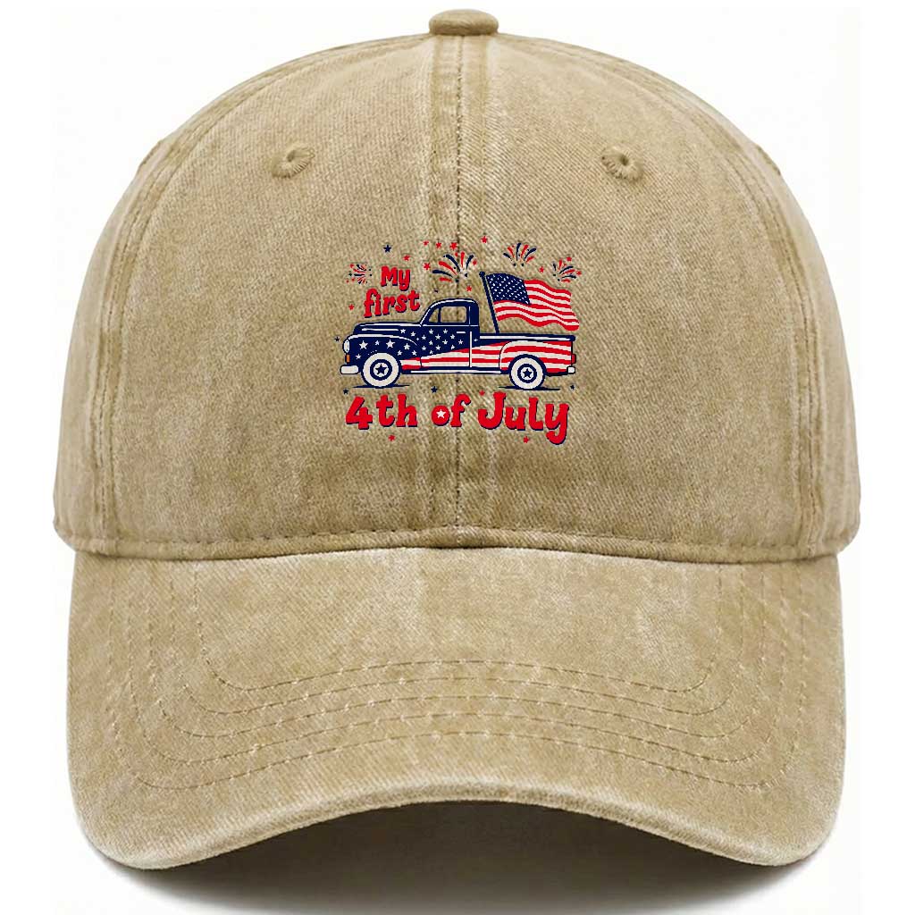 My First 4th of July Retro American Flag Pickup Truck Washed Cotton Baseball Cap Americana Patriotic Independence Holiday Milestone