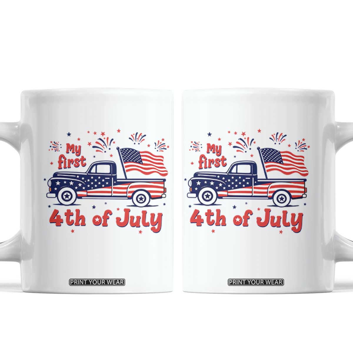 My First 4th of July Retro American Flag Pickup Truck Coffee Mug Americana Patriotic Independence Holiday Milestone
