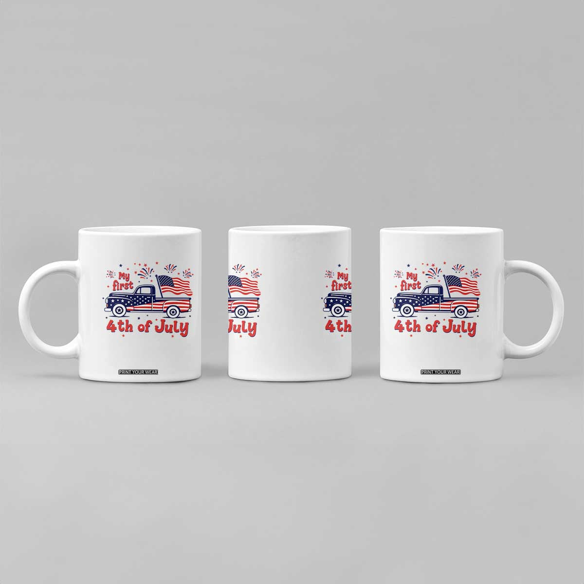 My First 4th of July Retro American Flag Pickup Truck Coffee Mug Americana Patriotic Independence Holiday Milestone