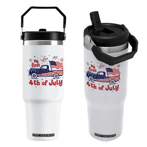 My First 4th of July Retro American Flag Pickup Truck Flip Straw Tumbler Americana Patriotic Independence Holiday Milestone
