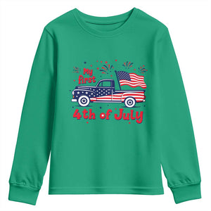 My First 4th of July Retro American Flag Pickup Truck Youth Sweatshirt Americana Patriotic Independence Holiday Milestone