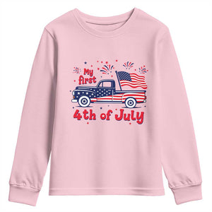 My First 4th of July Retro American Flag Pickup Truck Youth Sweatshirt Americana Patriotic Independence Holiday Milestone