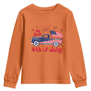My First 4th of July Retro American Flag Pickup Truck Youth Sweatshirt Americana Patriotic Independence Holiday Milestone