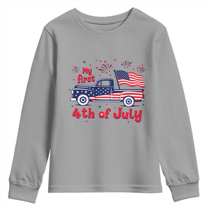My First 4th of July Retro American Flag Pickup Truck Youth Sweatshirt Americana Patriotic Independence Holiday Milestone