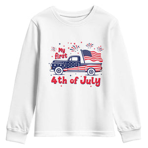My First 4th of July Retro American Flag Pickup Truck Youth Sweatshirt Americana Patriotic Independence Holiday Milestone