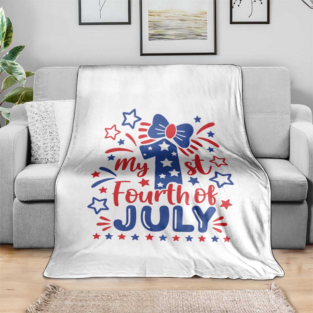 My 1st Fourth of July Patriotic Star Bow Throw Blanket Number One Festive Holiday Independence Milestone