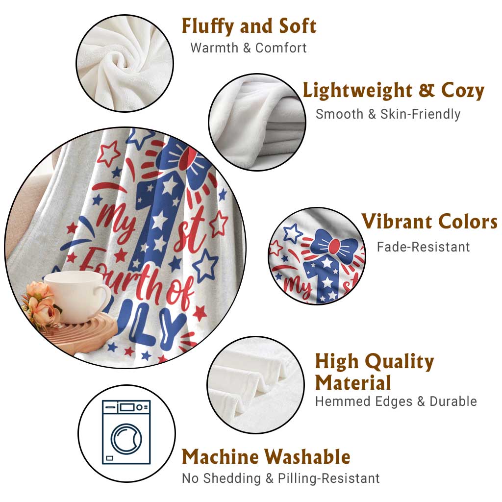 My 1st Fourth of July Patriotic Star Bow Throw Blanket Number One Festive Holiday Independence Milestone