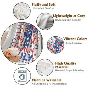 My 1st Fourth of July Patriotic Star Bow Throw Blanket Number One Festive Holiday Independence Milestone