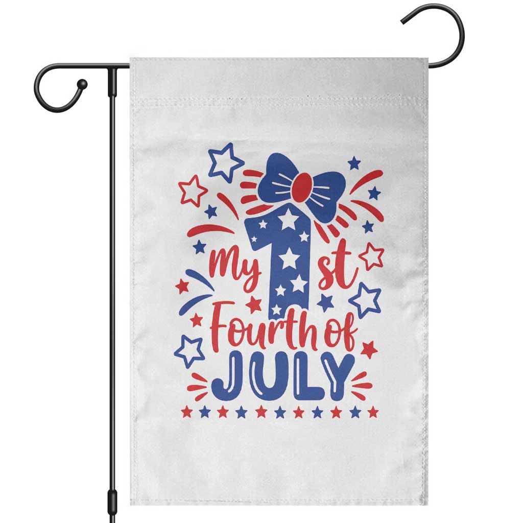 My 1st Fourth of July Patriotic Star Bow Garden Flag Number One Festive Holiday Independence Milestone TS02 White Print Your Wear