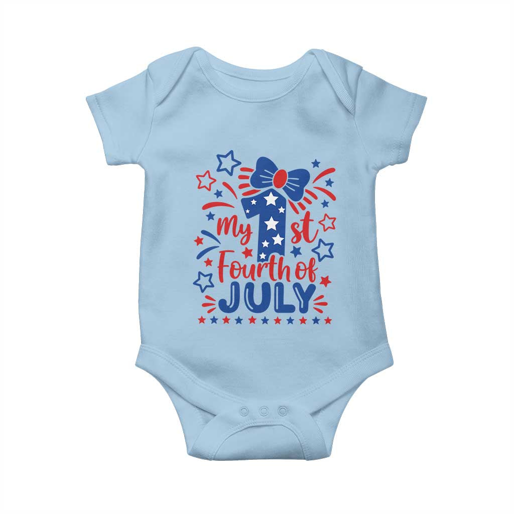 My 1st Fourth of July Patriotic Star Bow Baby Onesie Number One Festive Holiday Independence Milestone