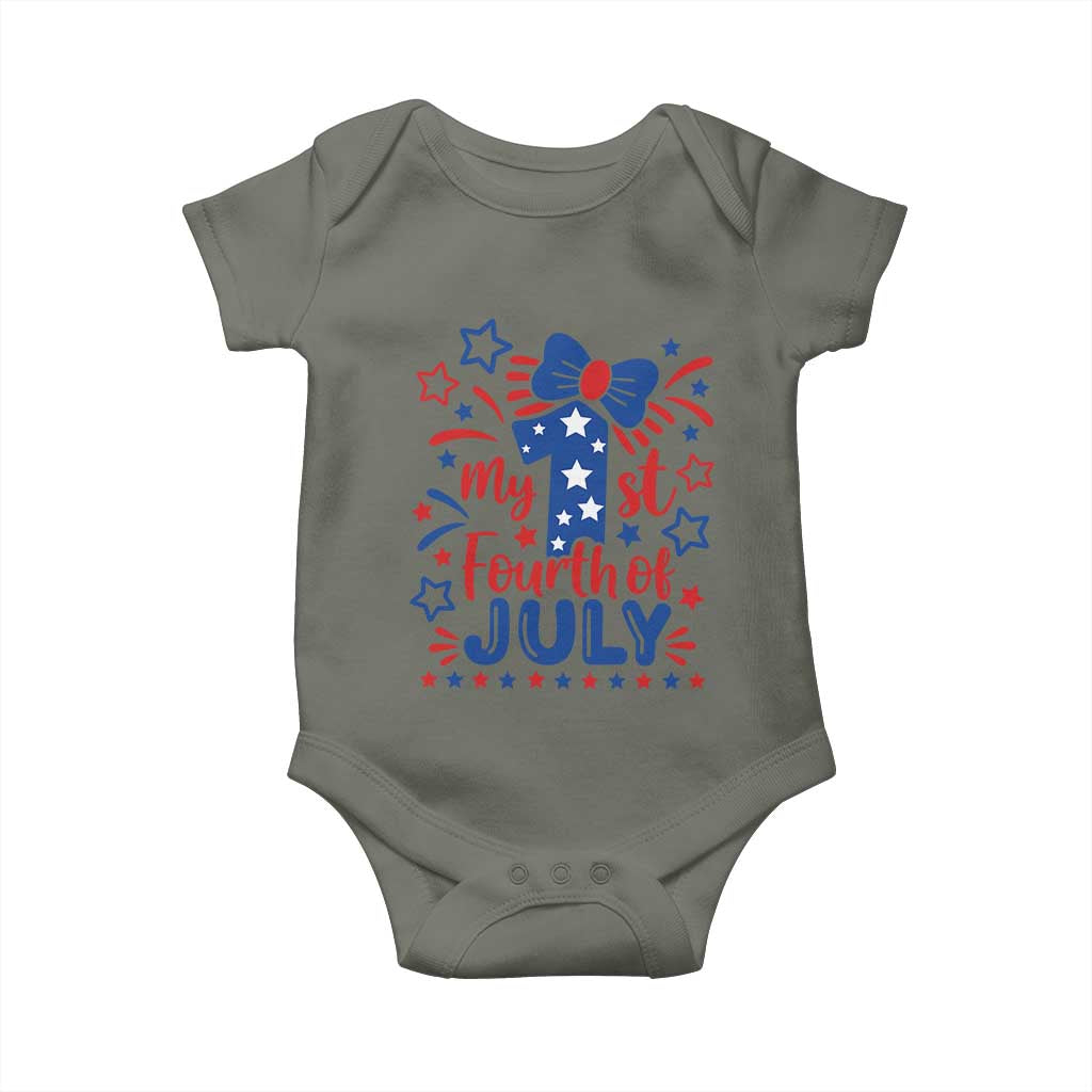 My 1st Fourth of July Patriotic Star Bow Baby Onesie Number One Festive Holiday Independence Milestone