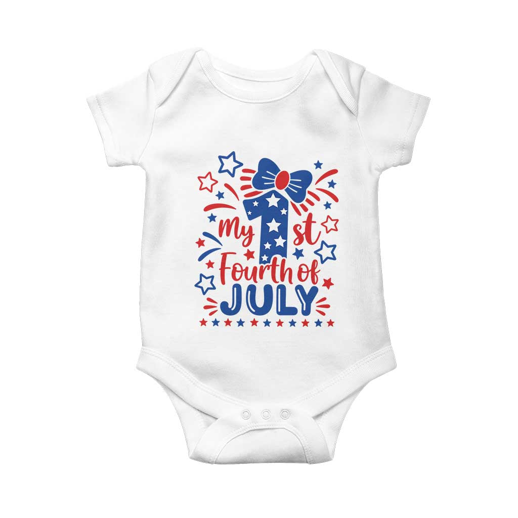 My 1st Fourth of July Patriotic Star Bow Baby Onesie Number One Festive Holiday Independence Milestone