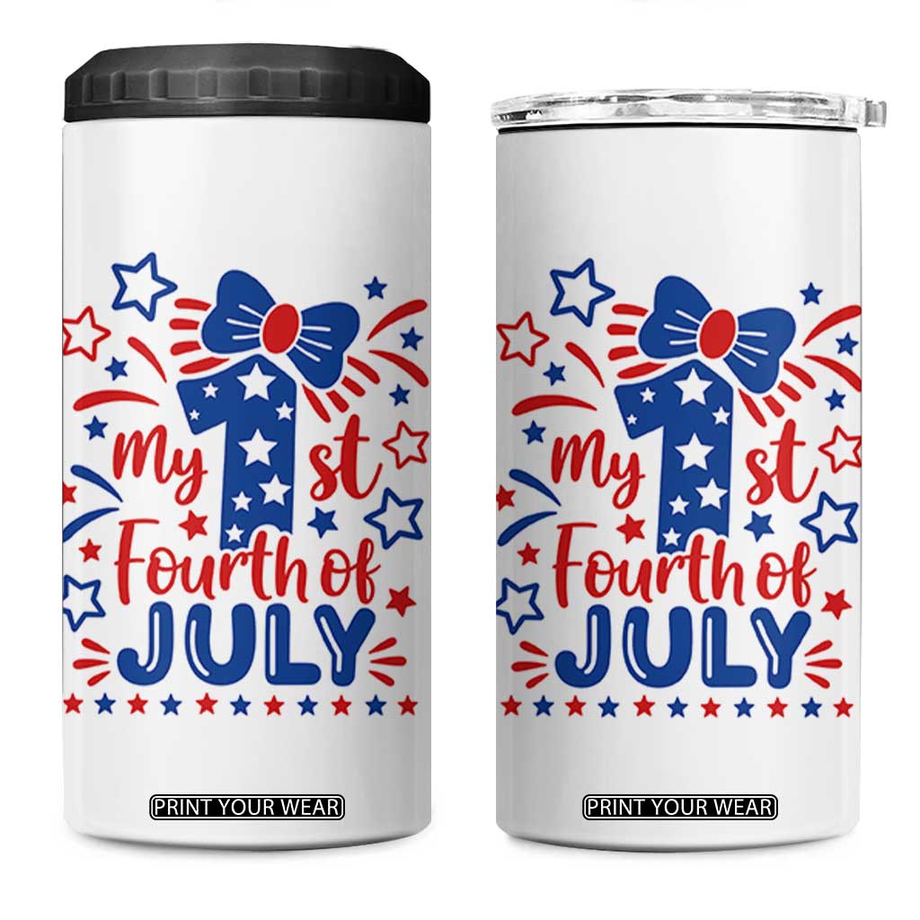 My 1st Fourth of July Patriotic Star Bow 4 in 1 Can Cooler Tumbler Number One Festive Holiday Independence Milestone
