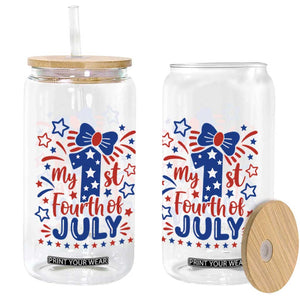 My 1st Fourth of July Patriotic Star Bow Glass Can Number One Festive Holiday Independence Milestone