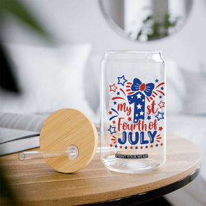 My 1st Fourth of July Patriotic Star Bow Glass Can Number One Festive Holiday Independence Milestone