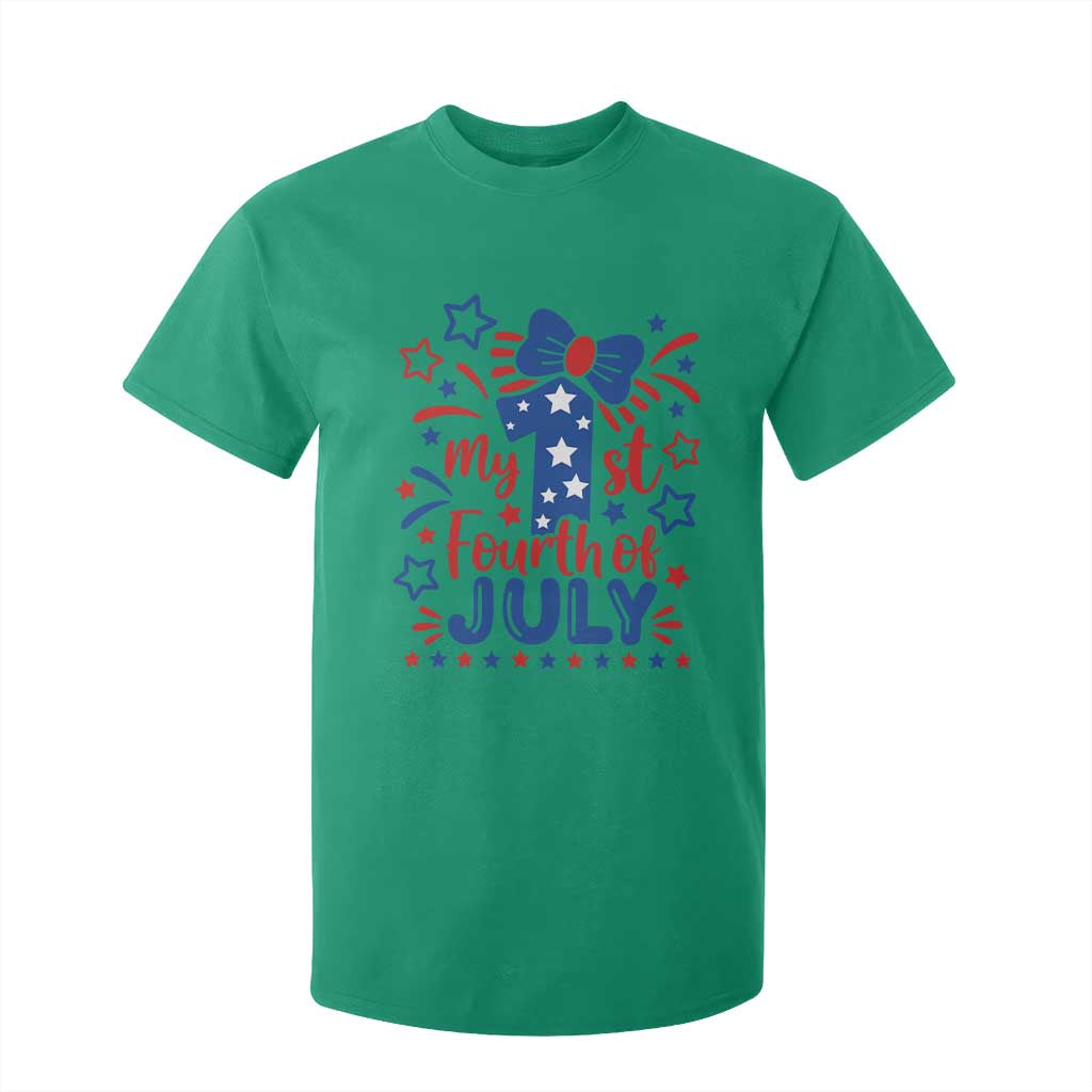 My 1st Fourth of July Patriotic Star Bow T Shirt For Kid Number One Festive Holiday Independence Milestone