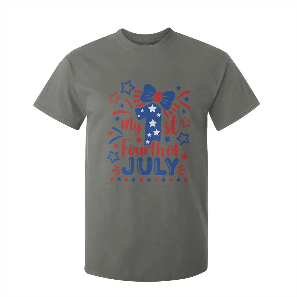 My 1st Fourth of July Patriotic Star Bow T Shirt For Kid Number One Festive Holiday Independence Milestone