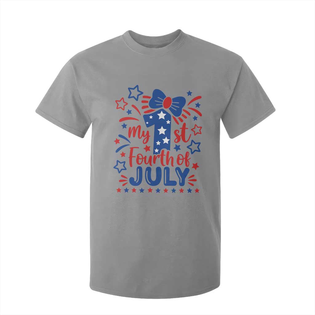 My 1st Fourth of July Patriotic Star Bow T Shirt For Kid Number One Festive Holiday Independence Milestone