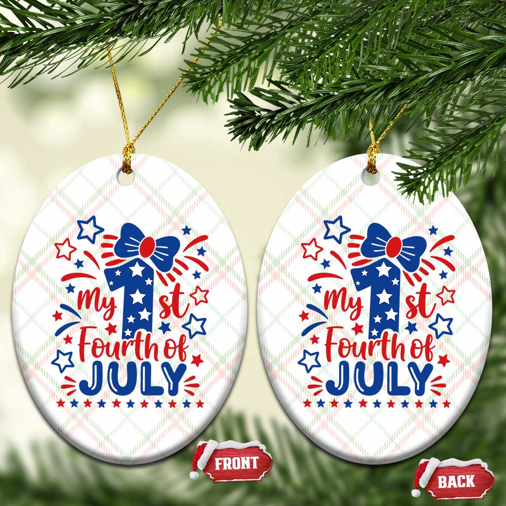 My 1st Fourth of July Patriotic Star Bow Ceramic Ornament Number One Festive Holiday Independence Milestone