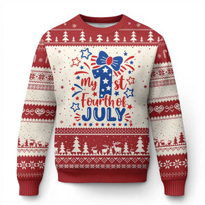 My 1st Fourth of July Patriotic Star Bow Ugly Christmas Sweater Number One Festive Holiday Independence Milestone