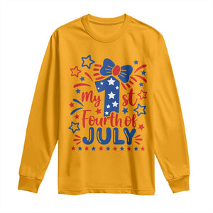 My 1st Fourth of July Patriotic Star Bow Long Sleeve Shirt Number One Festive Holiday Independence Milestone
