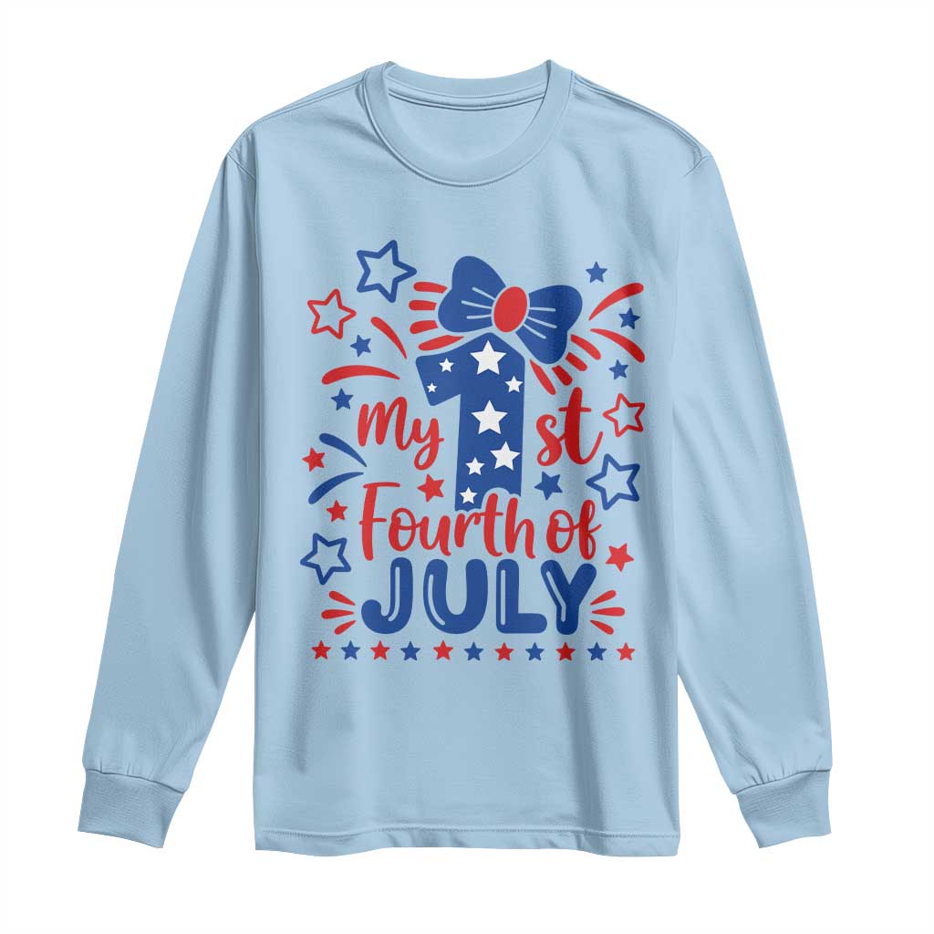 My 1st Fourth of July Patriotic Star Bow Long Sleeve Shirt Number One Festive Holiday Independence Milestone