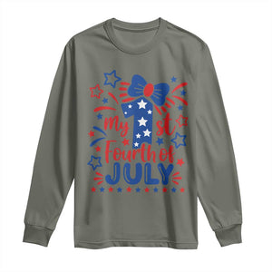 My 1st Fourth of July Patriotic Star Bow Long Sleeve Shirt Number One Festive Holiday Independence Milestone