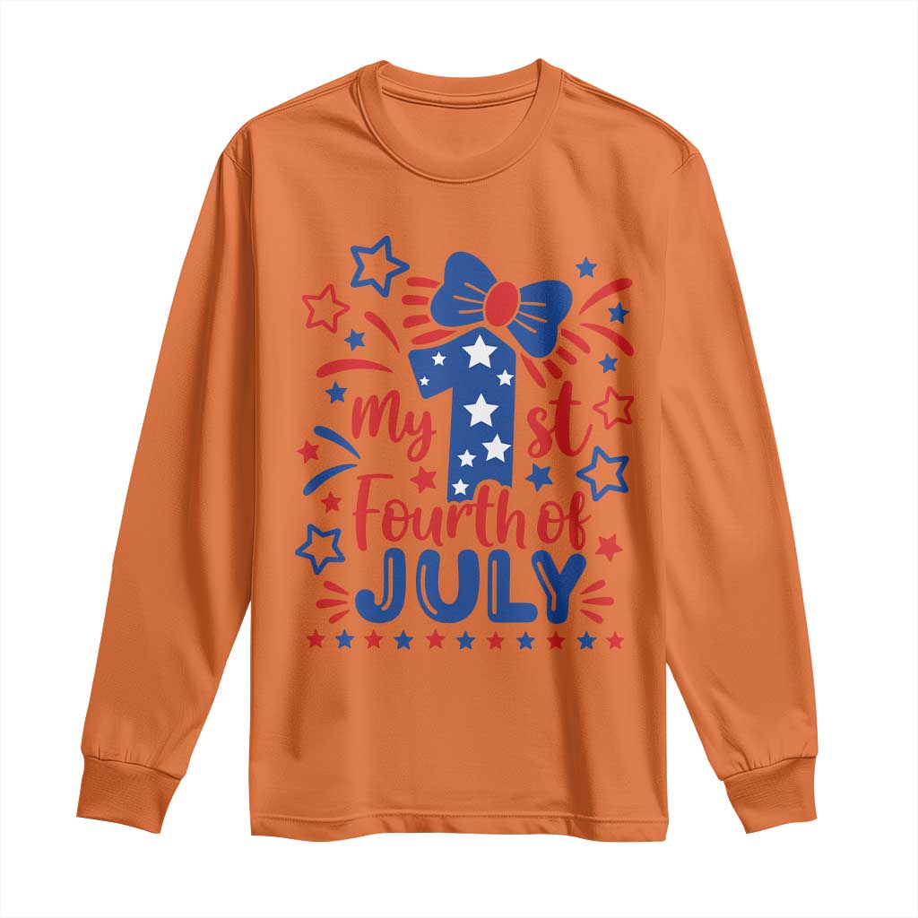 My 1st Fourth of July Patriotic Star Bow Long Sleeve Shirt Number One Festive Holiday Independence Milestone