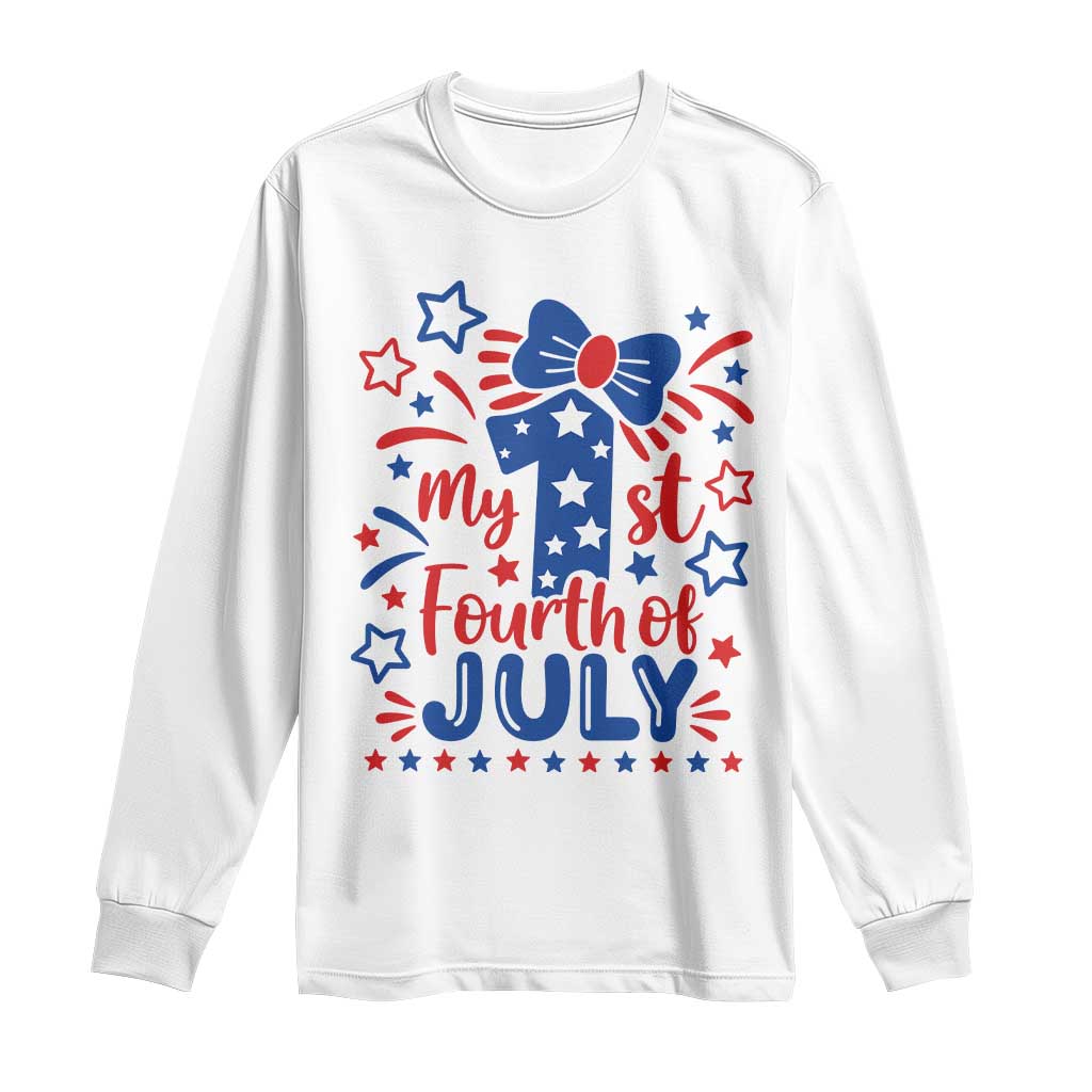 My 1st Fourth of July Patriotic Star Bow Long Sleeve Shirt Number One Festive Holiday Independence Milestone TS02 White Print Your Wear