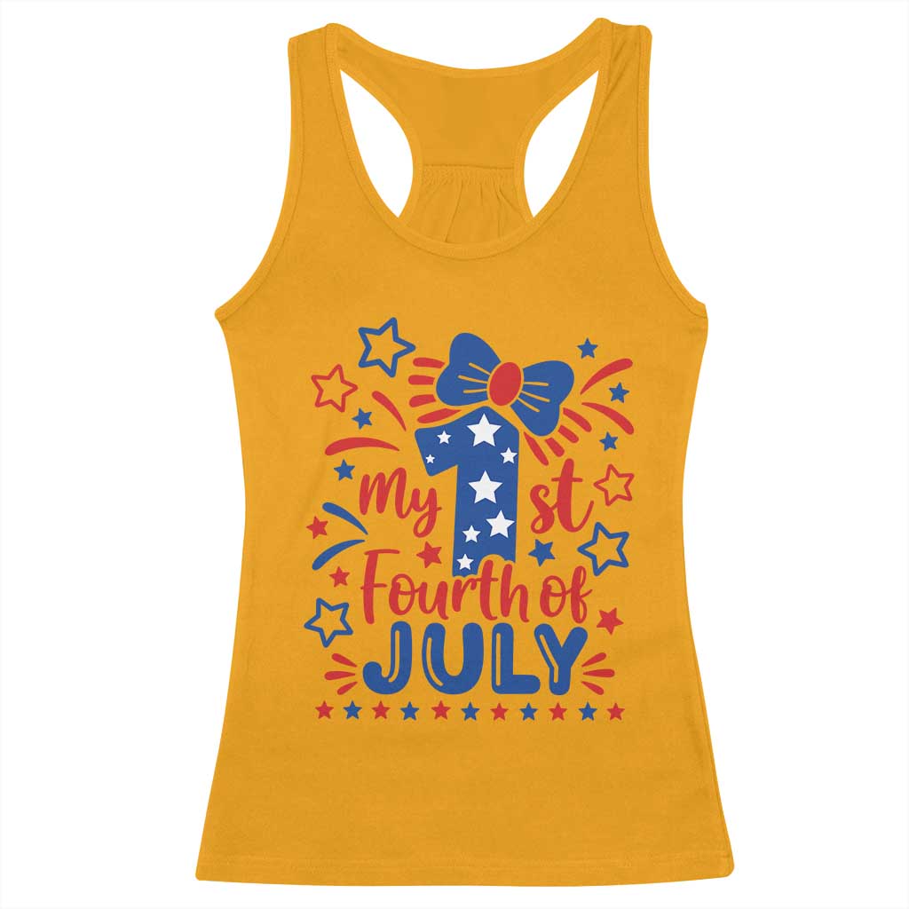 My 1st Fourth of July Patriotic Star Bow Racerback Tank Top Number One Festive Holiday Independence Milestone
