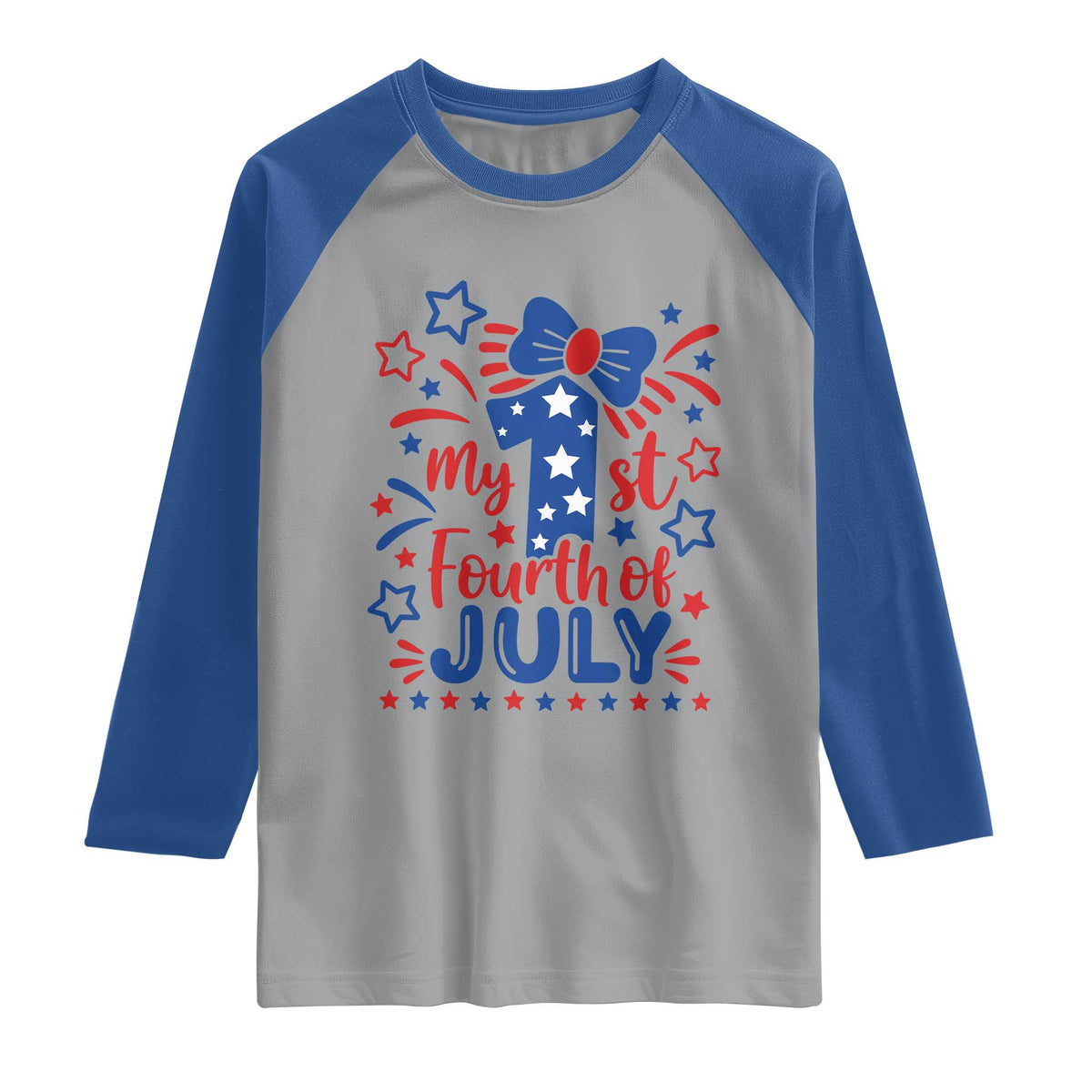 My 1st Fourth of July Patriotic Star Bow Raglan Shirt Number One Festive Holiday Independence Milestone