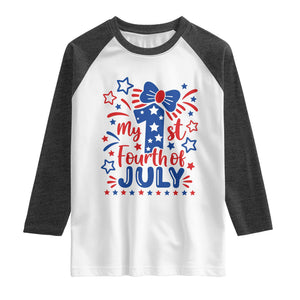 My 1st Fourth of July Patriotic Star Bow Raglan Shirt Number One Festive Holiday Independence Milestone