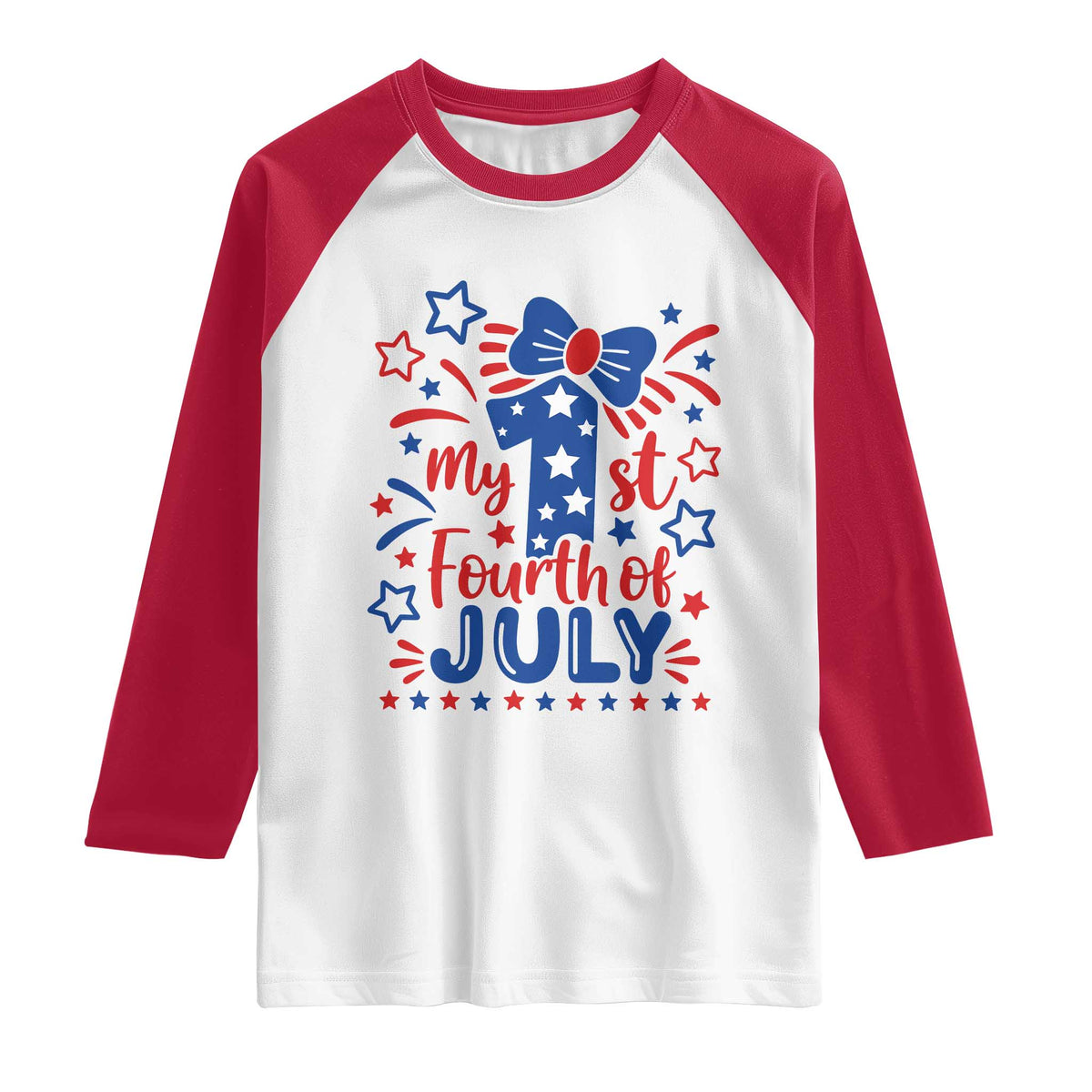 My 1st Fourth of July Patriotic Star Bow Raglan Shirt Number One Festive Holiday Independence Milestone