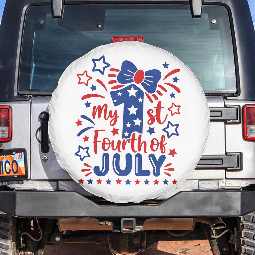 My 1st Fourth of July Patriotic Star Bow Spare Tire Cover Number One Festive Holiday Independence Milestone TS02 No hole White Print Your Wear