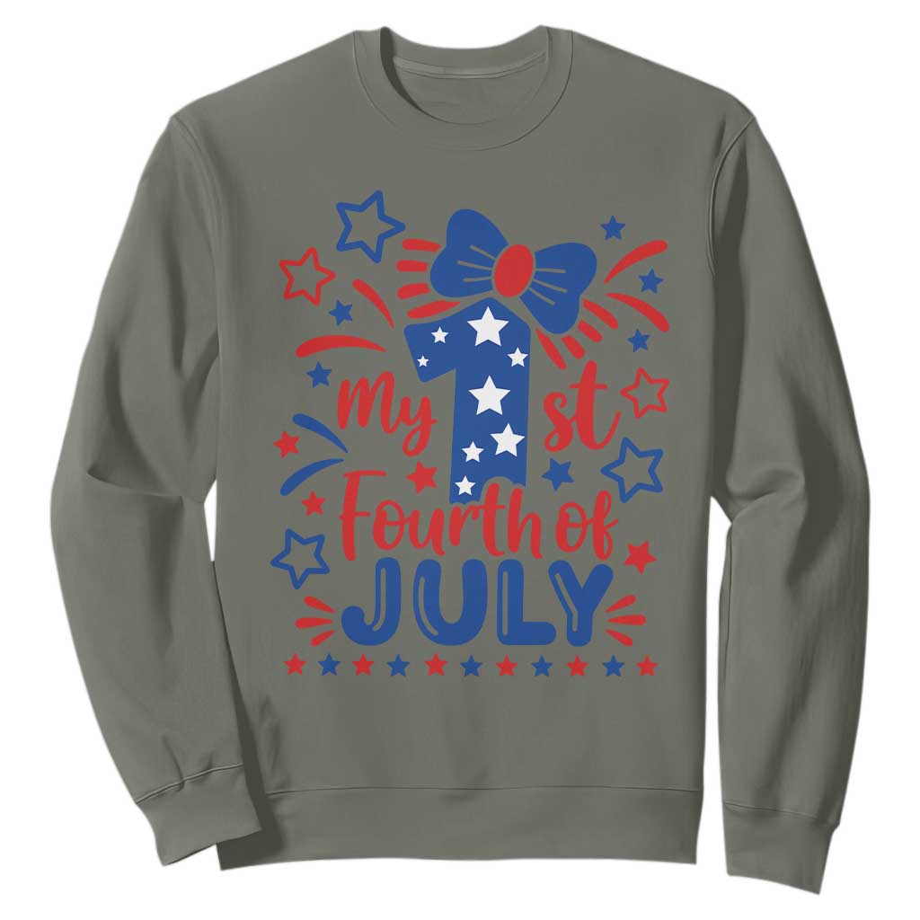 My 1st Fourth of July Patriotic Star Bow Sweatshirt Number One Festive Holiday Independence Milestone