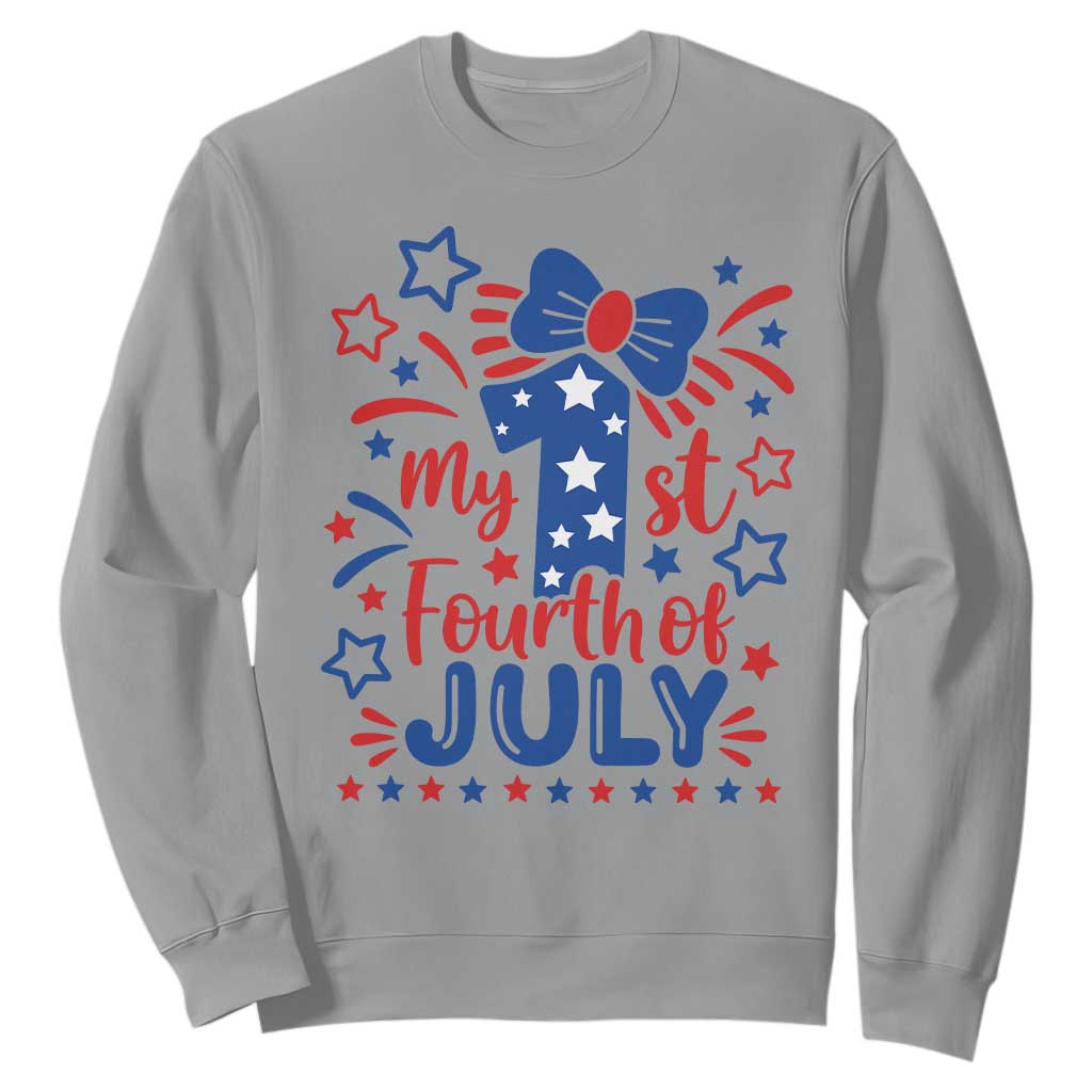 My 1st Fourth of July Patriotic Star Bow Sweatshirt Number One Festive Holiday Independence Milestone